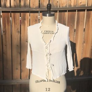 J.jill 90s style tie front sheer ruffle top